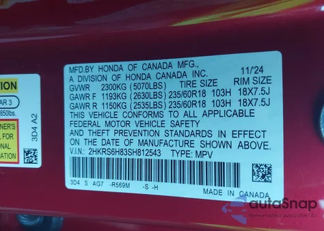 2025 Honda Cr-V Hybrid Sport-L из США, поврежденный, VIN 2HKRS6H83SH812543